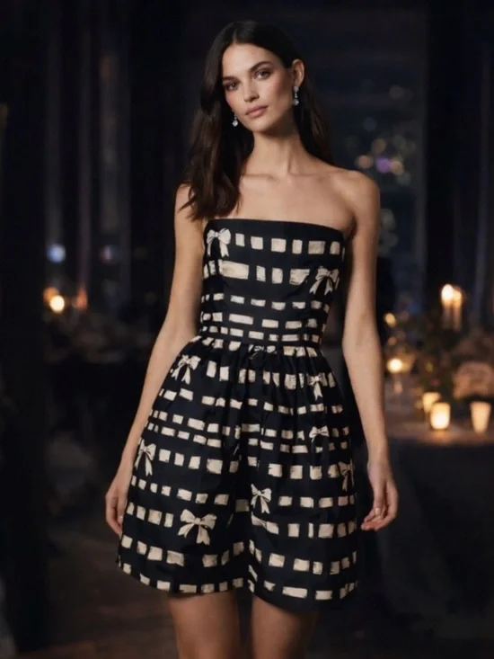 Valentino Strapless Black and Cream Dress Size 2 XS - Picture 5 of 12